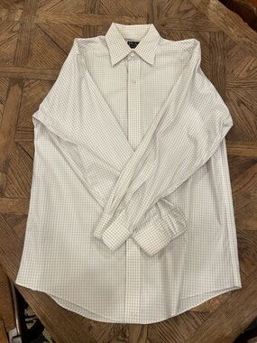 Jos. A. Bank White Dress Shirt with Blue and Gray Windowpane Check